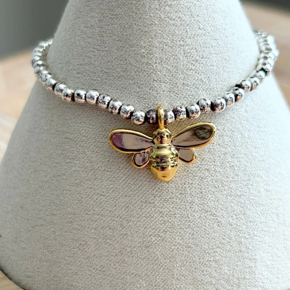 Katie Loxton London A Little Bee-You-Tiful Kids Silver Beaded Stretch Bracelet